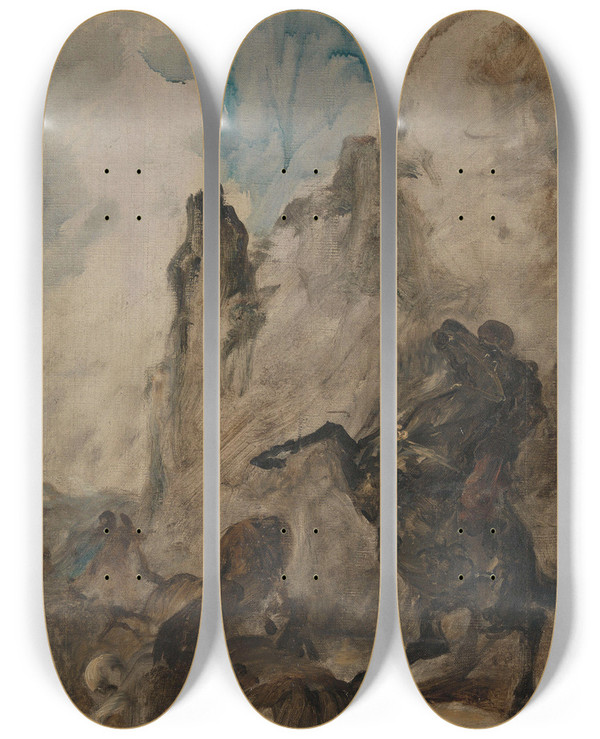Triptych art skateboard deck of Eugne Fromentin Lion Hunting by Eugene Fromentin (1820-1876)