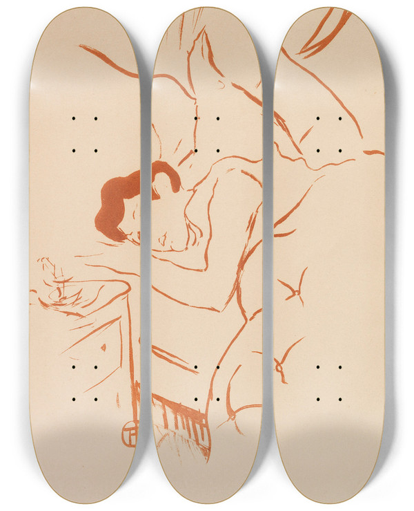Triptych art skateboard deck of Henri De Toulouselautrec Ta Bouche by Henri de Toulouse-Lautrec (1864-1901)