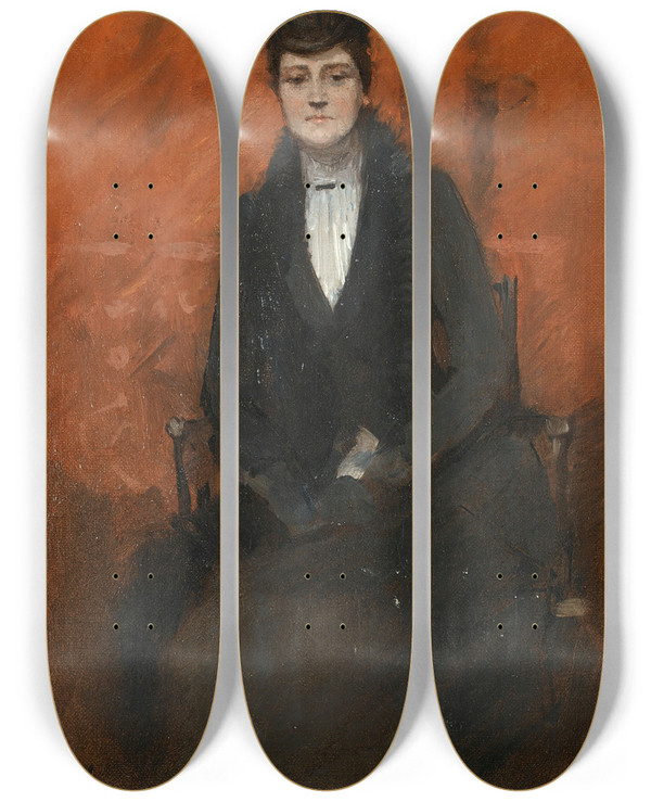Triptych art skateboard deck of Sir John Lavery Portrait Of Helen Bell by Sir John Lavery (1856-1941)