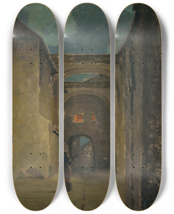 Triptych art skateboard deck of Udovt Ordk Alley In The Evening by udovt ordk (1865-1937)