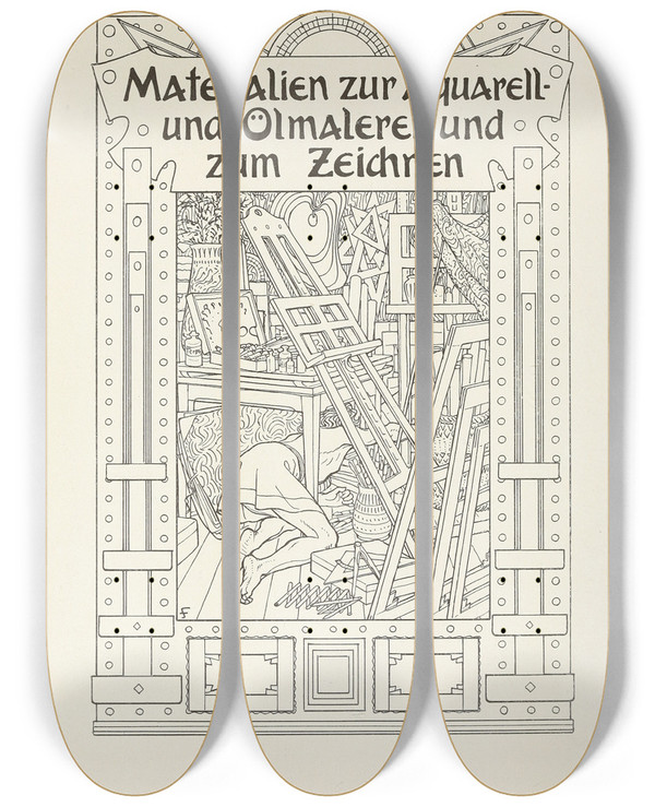 Triptych art skateboard deck of Fidus Fidusserie Zwolf Illustrationen Pl03 by Fidus (1868-1948)