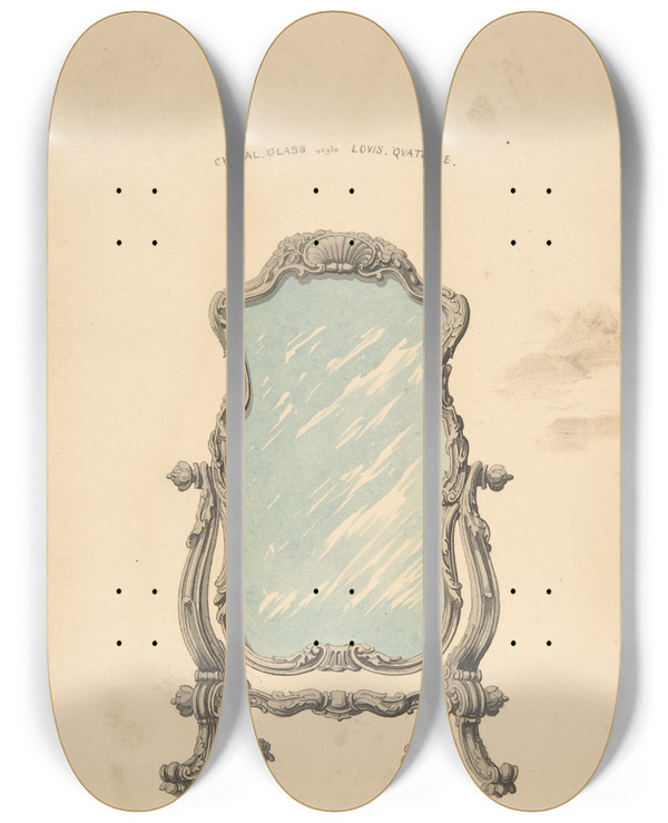 Triptych art skateboard deck of Robert William Hume Design For Cheval Glass by Robert William Hume (1816-1904)