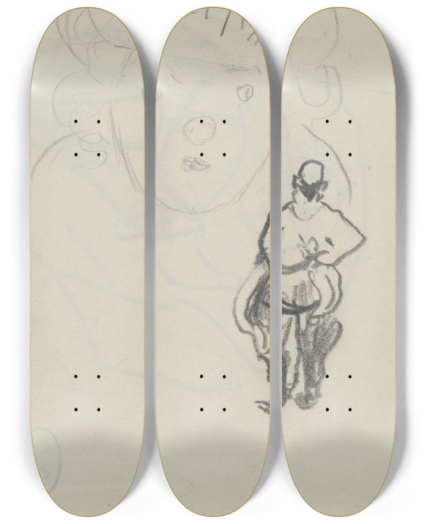 Triptych art skateboard deck of Max Beckmann Ugi Battenberg Als Winzige Rckenfigur Vor Einem Groen Kopf En Face Gestellt by Max Beckmann (1884-1950)