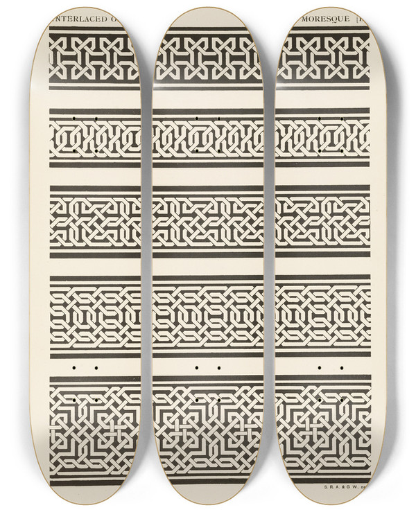 Triptych art skateboard deck of George Ashdown Audsley Outlines Of Ornament In The Leading Styles Pl12 by George Ashdown Audsley (1838-1925)