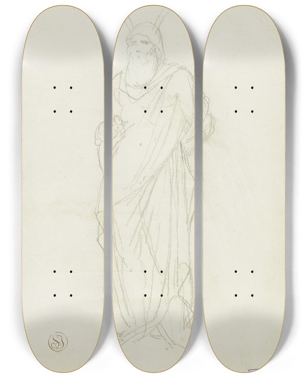 Triptych art skateboard deck of Eduard Von Steinle Moses by Eduard Von Steinle (1810-1886)