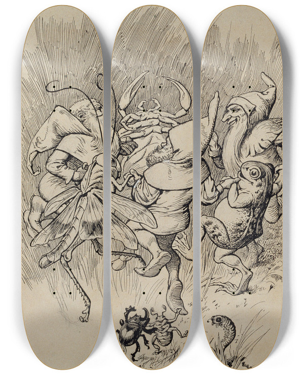 Triptych art skateboard deck of Apelles Mestres New Spring by Apelles Mestres (1854-1936)
