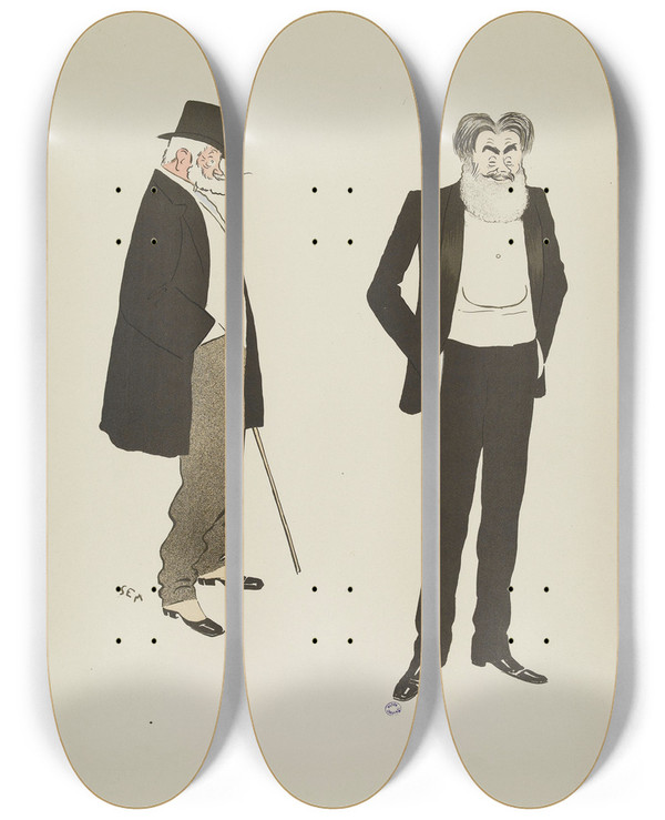 Triptych art skateboard deck of Georges Goursat Sem Le Duc De Chartres Et Le Baron Henckel De Donnesmarck by Georges Goursat (Sem) (1863-1934)