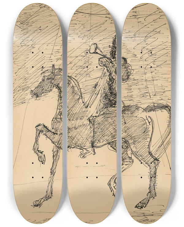 Triptych art skateboard deck of Cyprin Majernk Clown On A Horse by Cyprian Majernik (1909-1945)