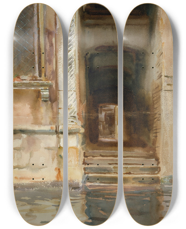 Triptych art skateboard deck of John Singer Sargent Venetian Passageway by John Singer Sargent (1856-1925)