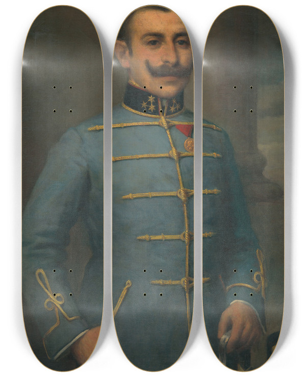 Triptych art skateboard deck of Elemr Halszhradil Portrait Of Eugena Halmiho by Elemir Halasz Hradil (1873-1948)