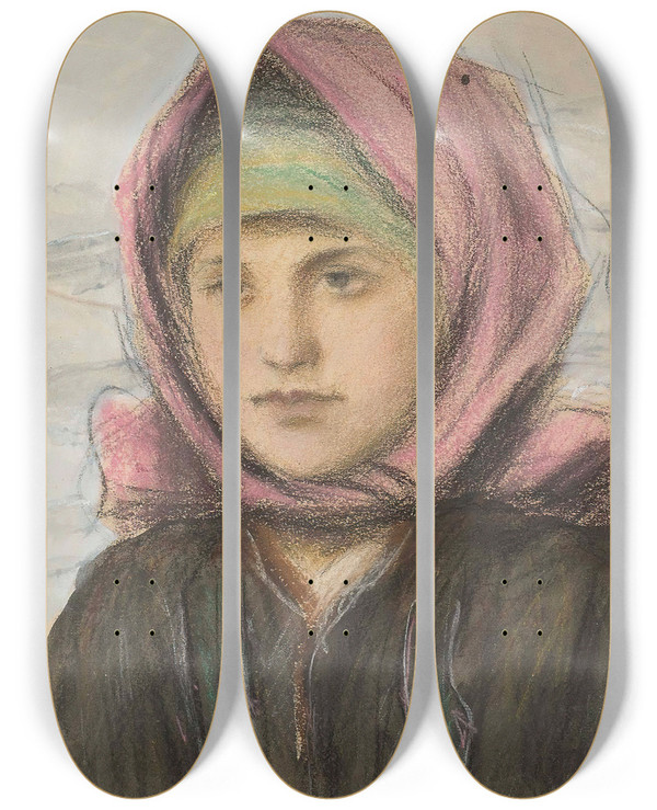 Triptych art skateboard deck of Teodor Axentowicz Highlander Woman by Teodor Axentowicz (1859-1938)