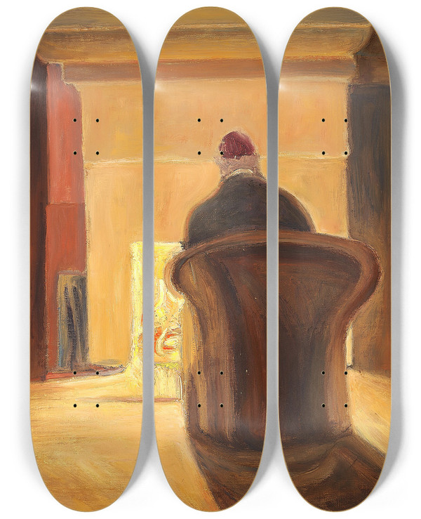 Triptych art skateboard deck of Michael Ancher Holger Drachmann Ved Kaminen Skagen by Michael Ancher (1849-1927)