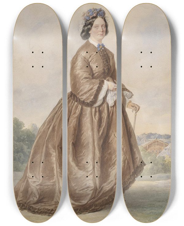 Triptych art skateboard deck of Josef Kriehuber Bildnis Einer Dame Vom Lande In Braunem Kleid by Josef Kriehuber (1800-1876)