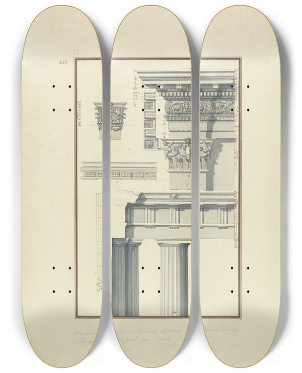 Triptych art skateboard deck of Giovanni Battista Borra Details Of A Doric Order From Toreh by Giovanni Battista Borra (1713-1770)