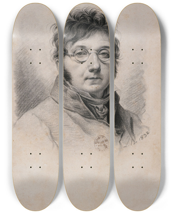 Triptych art skateboard deck of Louis Lopold Boilly Portrait De Boilly Par Luimme by Louis Leopold Boilly (1761-1845)
