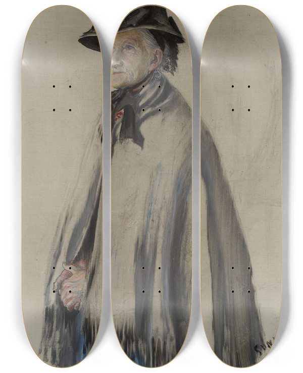 Triptych art skateboard deck of Carl Larsson Portrait Of The Artists Mother by Carl Larsson (1853-1919)