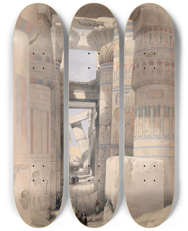 Triptych art skateboard deck of David Roberts Karnac Karnak Nov 27 1838 by David Roberts (1796-1864)