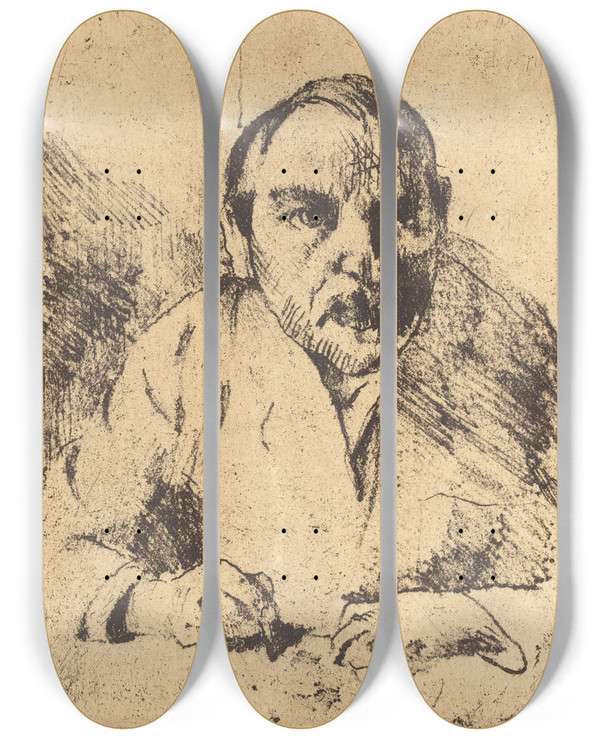 Triptych art skateboard deck of Lovis Corinth Selfportrait Selbstbildnis_1 by Lovis Corinth (1858-1925)