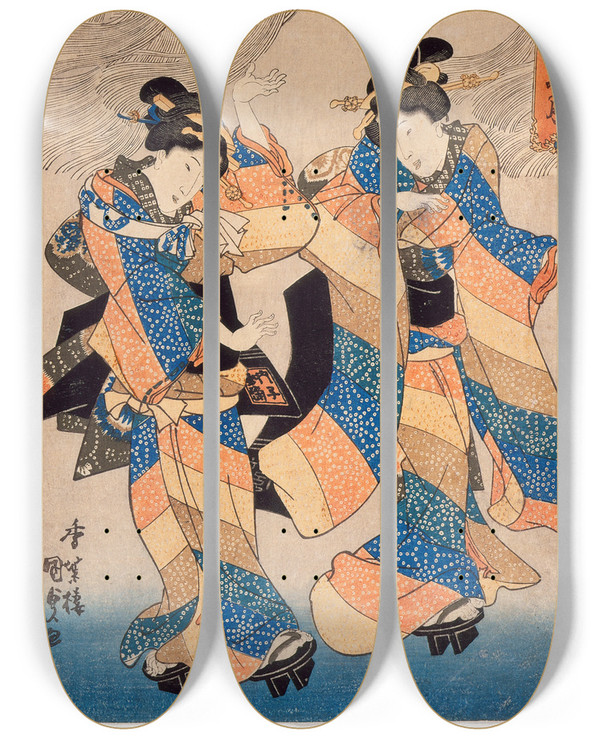 Triptych art skateboard deck of Utagawa Kunisada Toyokuni Iii The Seventh Month by Utagawa Kunisada (Toyokuni III) (1786-1865)