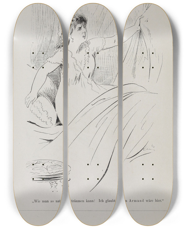 Triptych art skateboard deck of Karel Klic Bilderbuch Fur Hagestolze Pl018 by Karel Klic (1841-1926)
