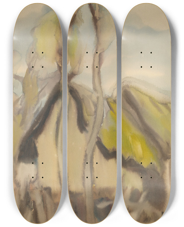 Triptych art skateboard deck of Zolo Palugyay Cottage_1 by Zolo Palugyay (1898-1935)