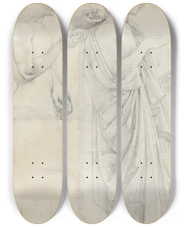 Triptych art skateboard deck of Jean Auguste Dominique Ingres Two Studies Of Virgil by Jean Auguste Dominique Ingres (1780-1867)