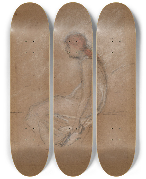 Triptych art skateboard deck of James Abbott Mcneill Whistler Seated Woman With Red Hair by James Abbott Mcneill Whistler (1834-1903)