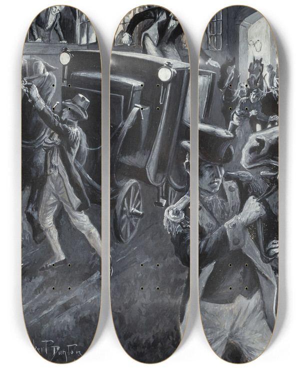 Triptych art skateboard deck of William Herbert Dunton Calming The Horse by William Herbert Dunton (1878-1936)