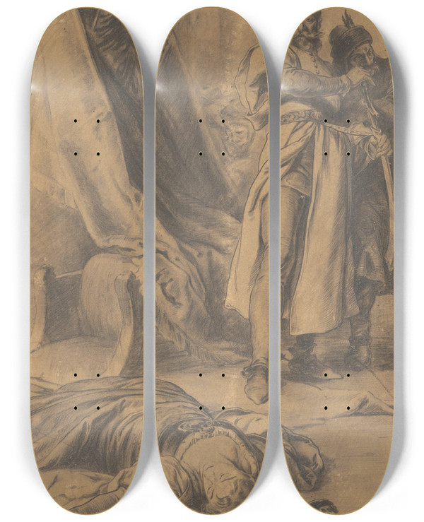 Triptych art skateboard deck of Gyula Benczr Historical Scene by Gyula Benczur (1844-1920)