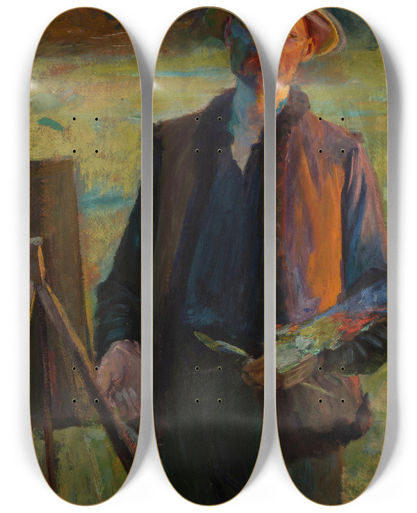 Triptych art skateboard deck of Leon Wyczkowski Selfportrait_1 by Leon Wyczolkowski (1852-1936)