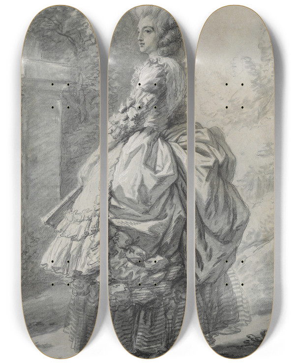 Triptych art skateboard deck of Elisabeth Louise Vige Le Brun Marie Antoinette In A Park by Elisabeth Louise Vigee Le Brun (1755-1842)