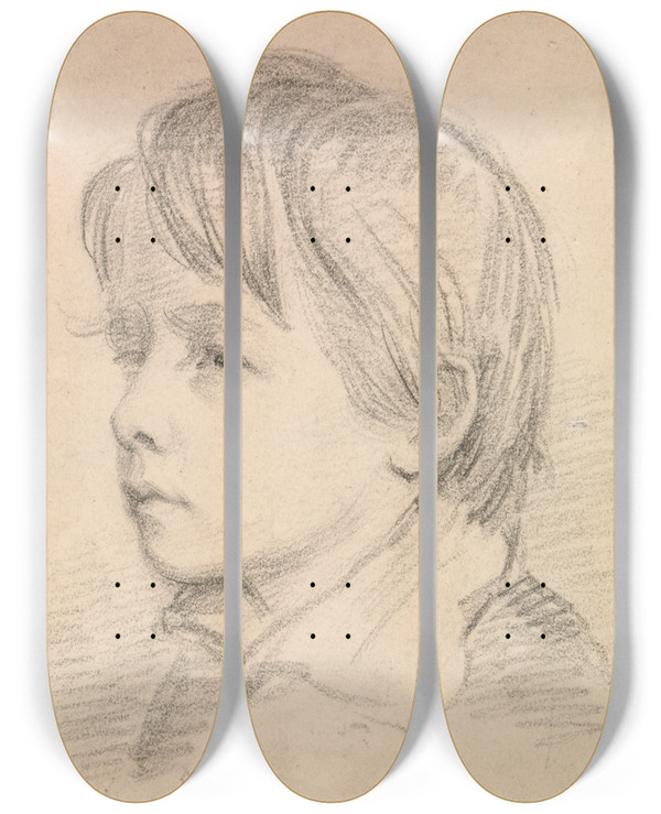 Triptych art skateboard deck of Joseph Slater Sketch Of The Artists Brother Capt Michael Atwell Slater by Joseph Slater