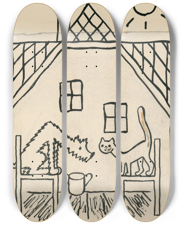 Triptych art skateboard deck of Josef Apek I Had A Dog And A Cat Pl 39 by Josef apek (1887-1945)