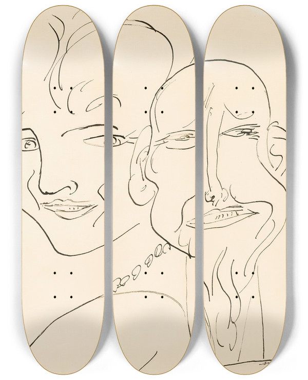 Triptych art skateboard deck of Max Beckmann Gelchter Laughter by Max Beckmann (1884-1950)