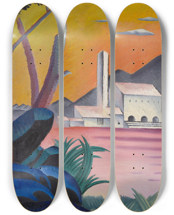 Triptych art skateboard deck of Viking Eggeling Landscape With Contrasting Tree Forms Ii by Viking Eggeling (1880-1925)