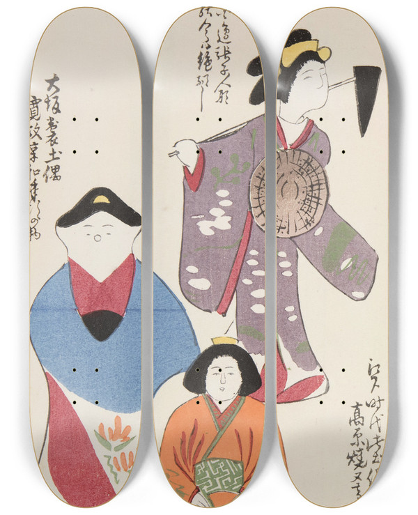 Triptych art skateboard deck of Shimizu Seif Unai No Tomo Pl 128 by Shimizu Seifu (1851-1913)