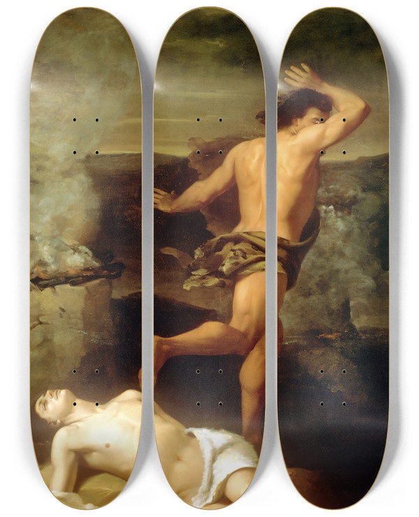 Triptych art skateboard deck of Santiago Rebull The Death Of Abel by Santiago Rebull (1829-1902)