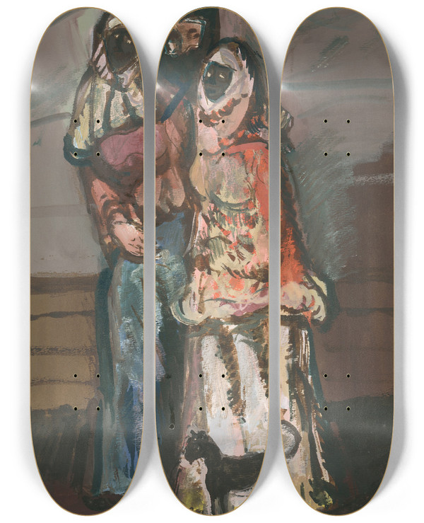 Triptych art skateboard deck of Cyprin Majernk Masks by Cyprian Majernik (1909-1945)