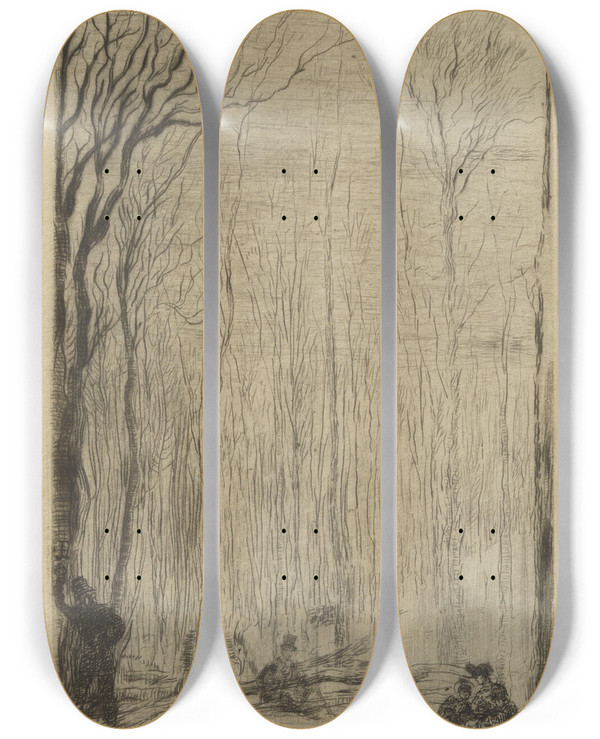 Triptych art skateboard deck of James Ensor Bosgezicht Te Groenendaal by James Ensor (1860-1949)