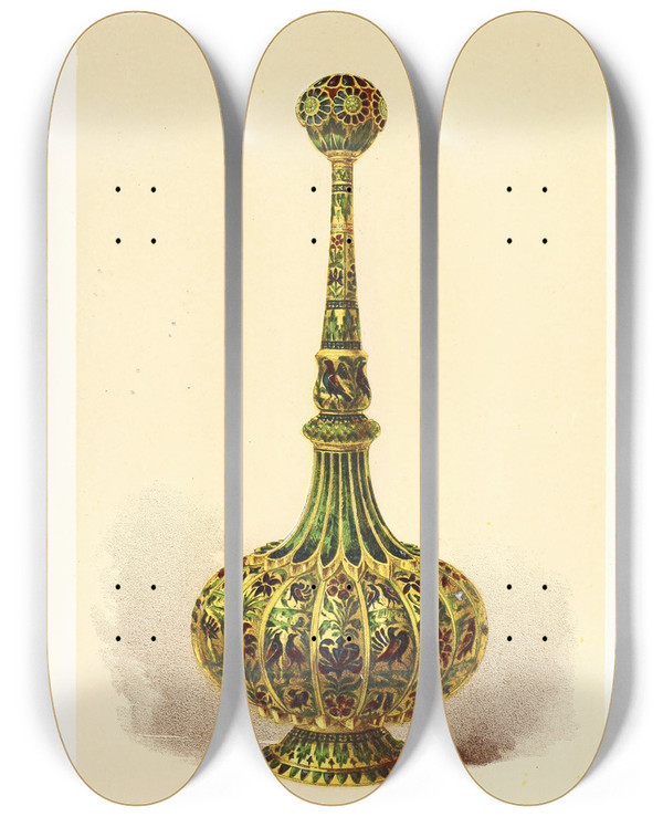 Triptych art skateboard deck of John Charles Robinson Rosewater Bottle Or Sprinkler In Silver Gilt And Enamelled by John Charles Robinson (1824-1913)