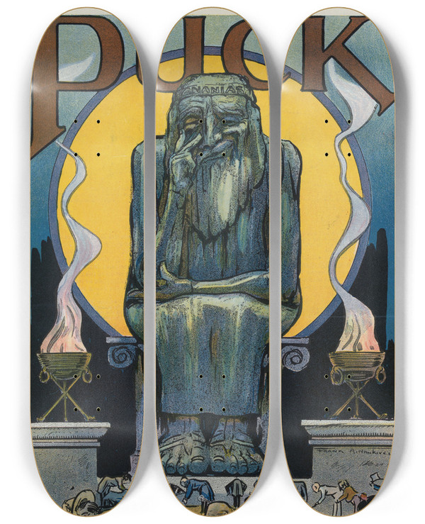 Triptych art skateboard deck of Frank Arthur Nankivell The Diplomats God by Frank Arthur Nankivell (1869-1959)
