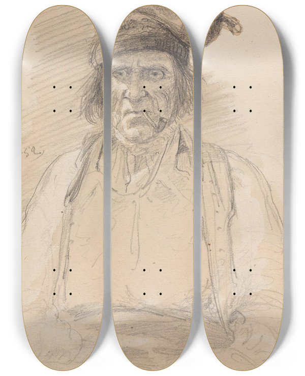 Triptych art skateboard deck of Adolph Tidemand Mannsportrett_5 by Adolph Tidemand (1814-1876)