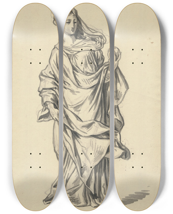 Triptych art skateboard deck of David Humbert De Superville Staande Vrouw In Lang Gewaad Met Appel Wellicht Ceres by David Humbert De Superville (1770-1849)