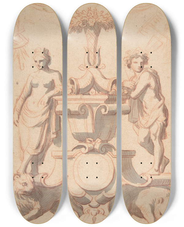 Triptych art skateboard deck of Circle Of Charles Le Brun Allegory Of Earth by Circle Of Charles Le Brun (1619-1690)