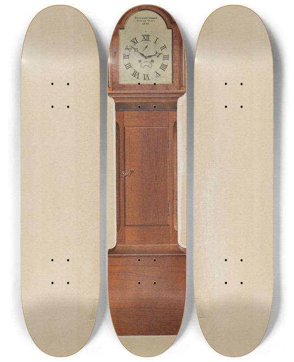 Triptych art skateboard deck of Irving I Smith Shaker Tall Clock by Irving I Smith