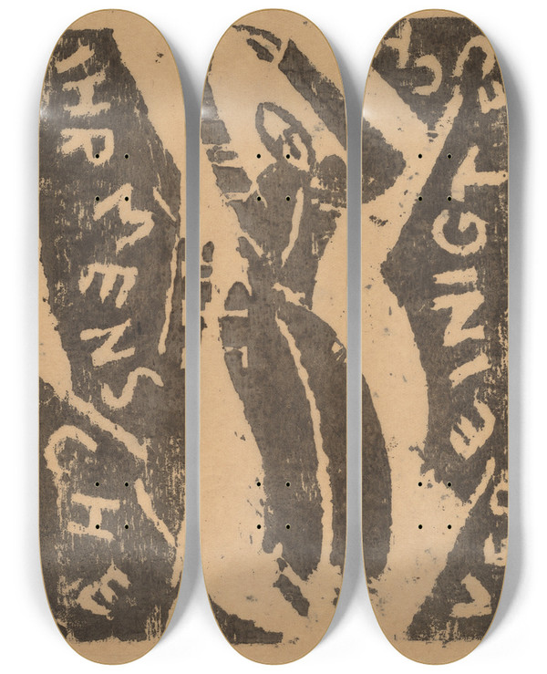Triptych art skateboard deck of Franz Wilhelm Seiwert Ihr Menschen Vereinigt Euch by Franz Wilhelm Seiwert (1894-1933)