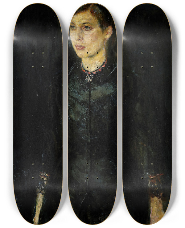 Triptych art skateboard deck of Edvard Munch Inger In Black by Edvard Munch (1863-1944)