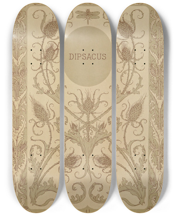 Triptych art skateboard deck of Anton Seder Die Pflanze In Kunst Und Gewerbe Pl024 by Anton Seder (1850-1916)