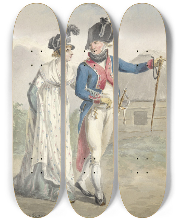 Triptych art skateboard deck of Jan Anthonie Langendijk Bataafse Officier Der 1Ste Halve Brigade 1801 by Jan Anthonie Langendijk (19-)
