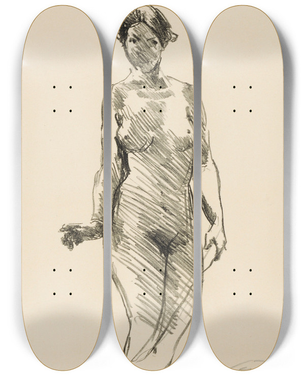Triptych art skateboard deck of Lovis Corinth Stehender Akt by Lovis Corinth (1858-1925)